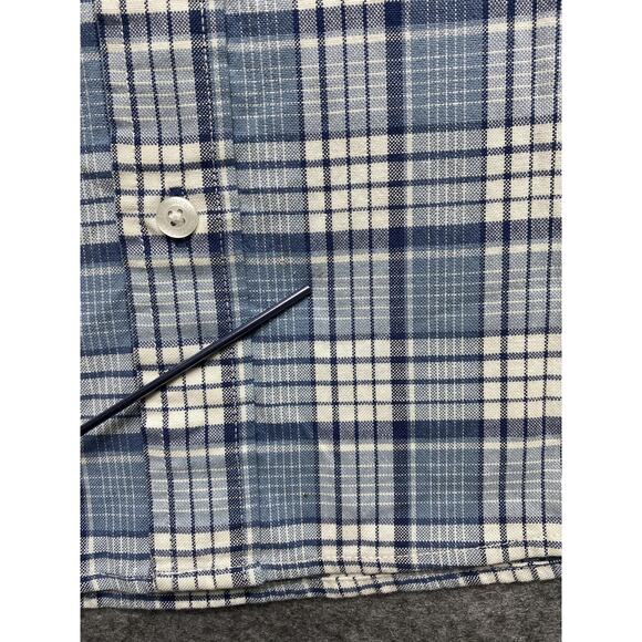 LL Bean Shirt Mens Medium Blue White Plaid Short Sleeve Button Down Stretch - Picture 9 of 12